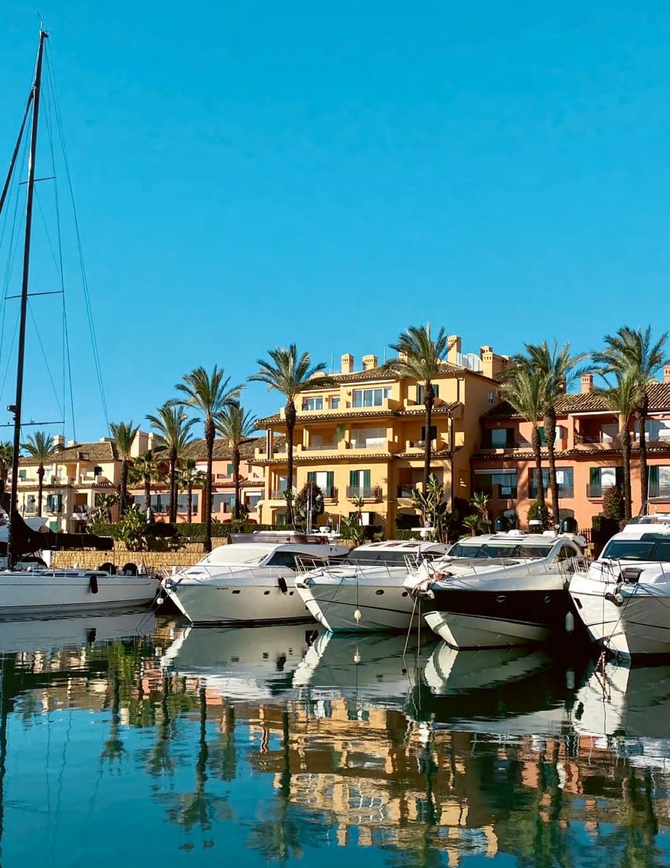Jachthaven aan de Costa del Sol met palmen en boten