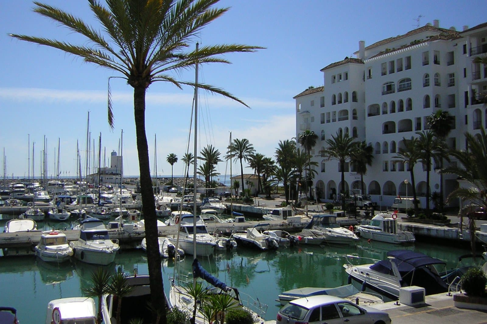 De jachthaven Puerto de la Duquesa in Manilva met palmen
